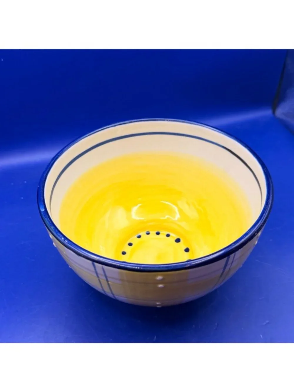 Blue Sky Clayworks Heather Goldminc Plaid Ceramic Bowl Yellow Blue Plaid 2014